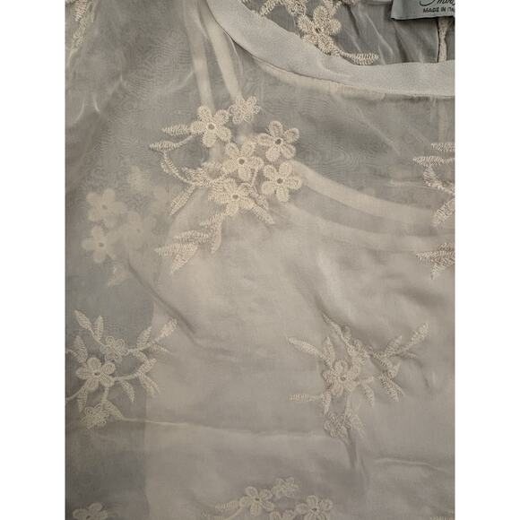 Angela Moda Sheer Silk Blend Floral Embroidered Top Size Large Italy Fairy Ivory - Picture 4 of 7